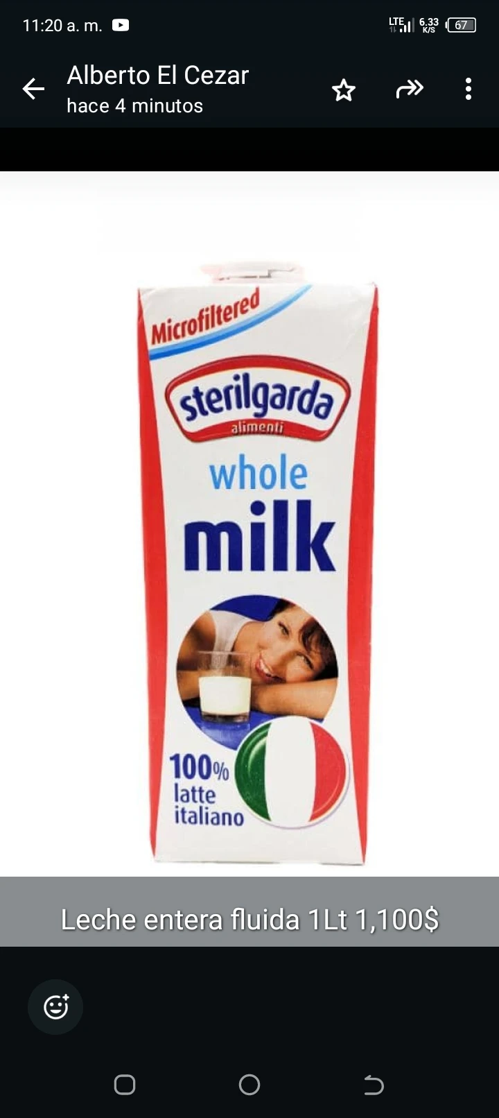 Leche entera fluida 1 litro's foto | AlKombomaster |  BizneCubano